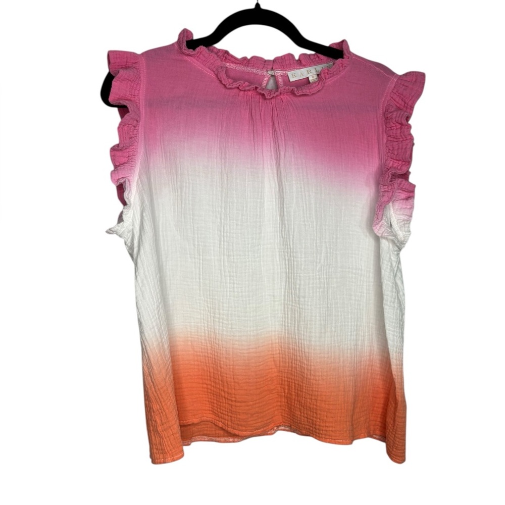 Karlie Gauzy Cotton Sleeveless Ombré Blousr Tank Size Medium